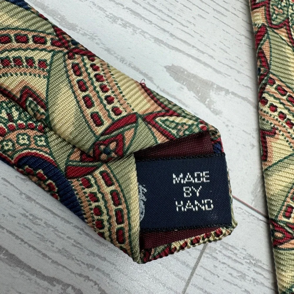 Polo Ralph‎ Lauren Silk Necktie Men Beige Red Green Paisley Pattern